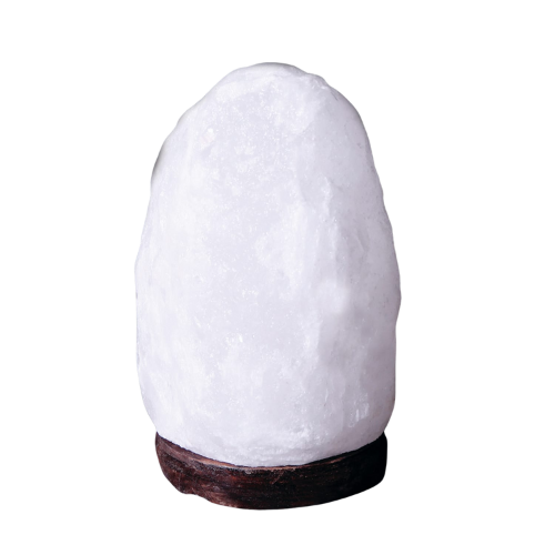 A white salt lamp.